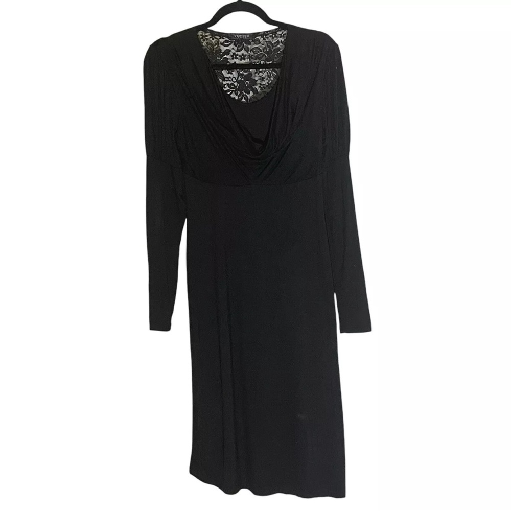 NWT Vertigo Paris Black Lacy Back Jersey Knit Long Sleeve Midi Dress sz Medium